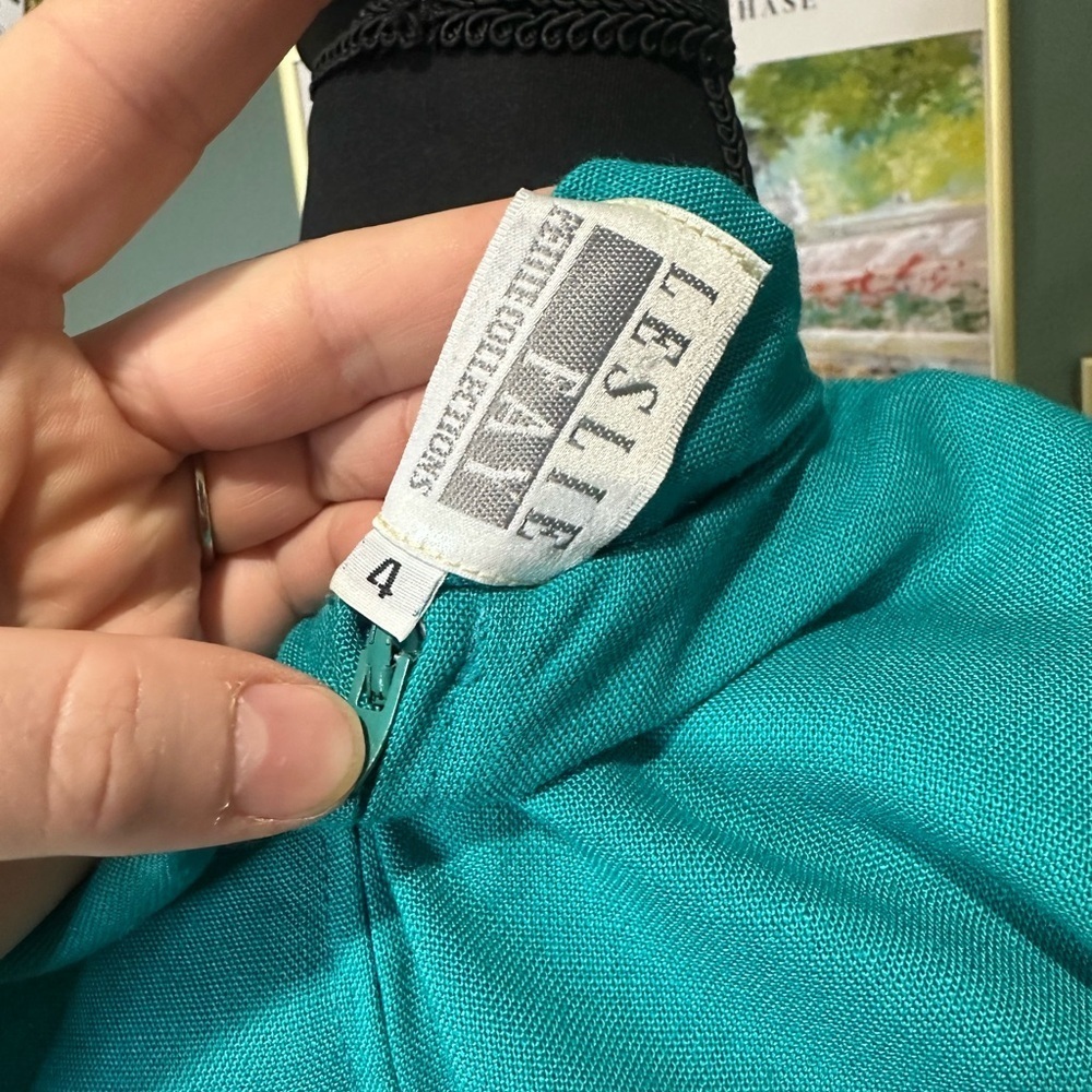 Leslie Fay Vintage Teal Dress Size 4 😻 - Picture 7 of 7
